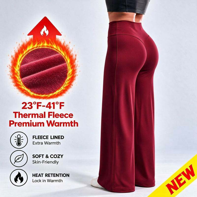 Women's Fleece Lined Wide Leg Pants,High Waisted Soft Thermal straight Leg LoungePants👖