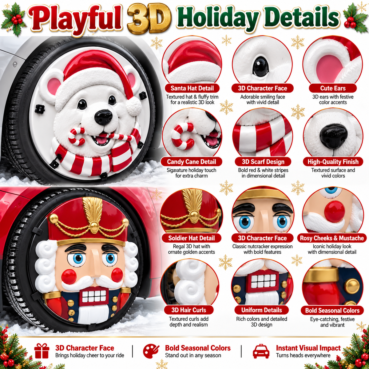 🎃Christmas 3D Wheel Covers – Festive Polar Bear & Nutcracker Car Decor