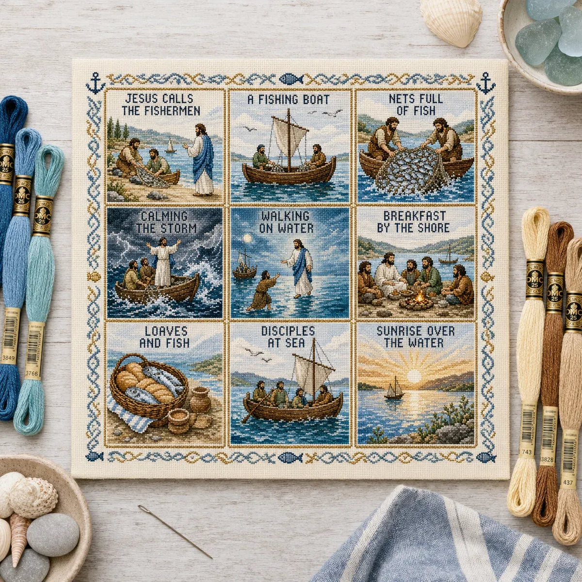✝️ Life of Jesus Cross Stitch Kit – 6 Biblical Designs