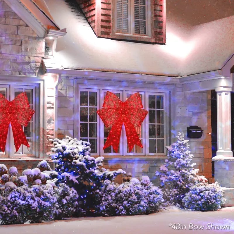🎄 24″–48″ Giant Lighted Christmas Bow – Red LED Outdoor Decoration with 8 Modes & Timer
