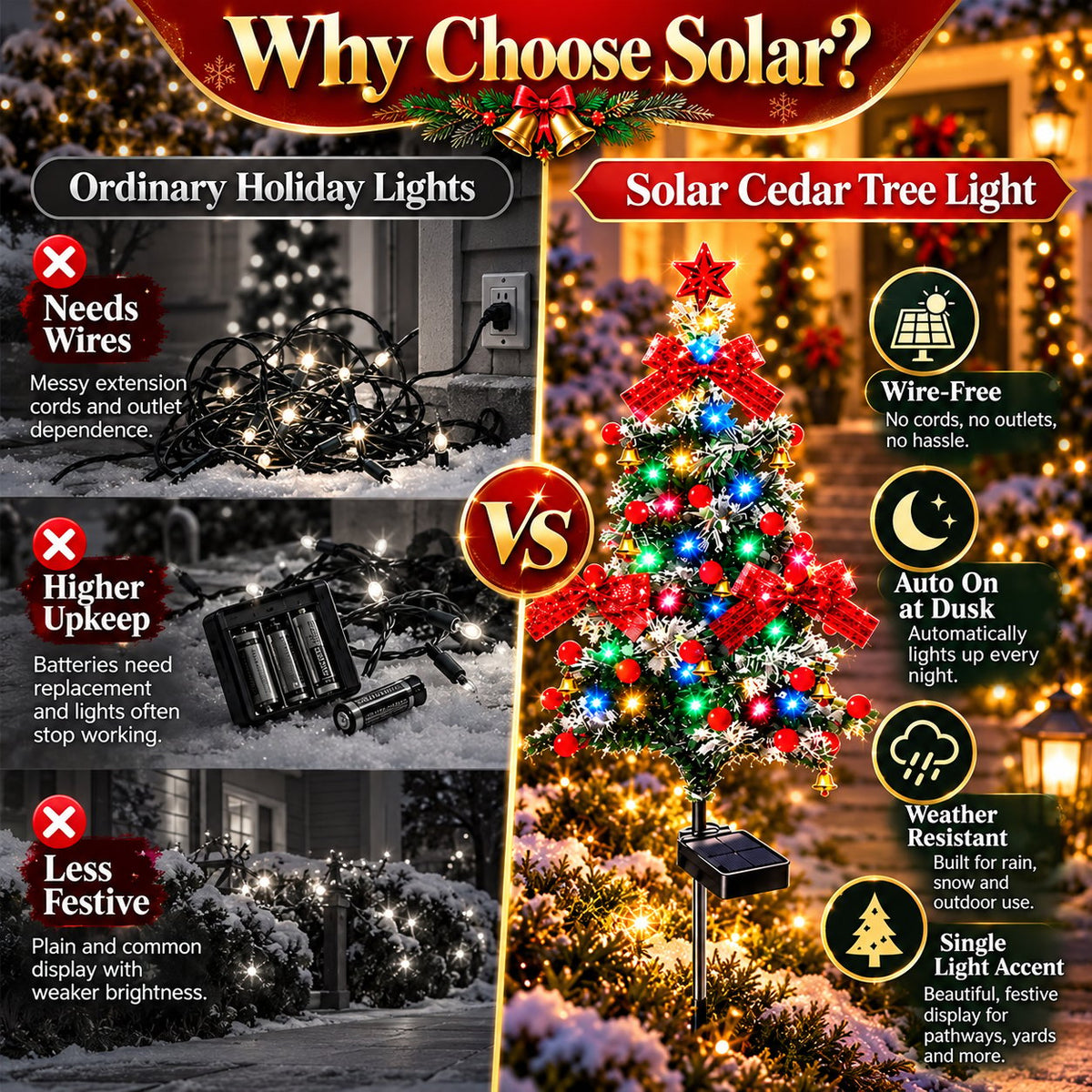 🌲51% OFF 🔥 Solar Cedar Christmas Tree Lights | Festive Outdoor Holiday Decor