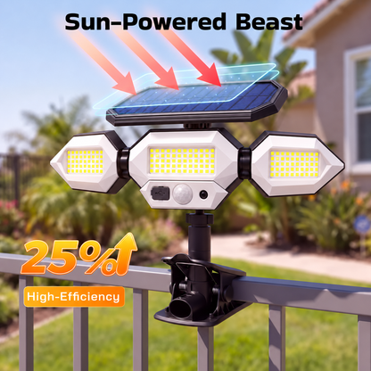 ☀️ Clip-On Solar Motion Sensor Light – 3-Head Lighting, Remote Control & USB-C Charging