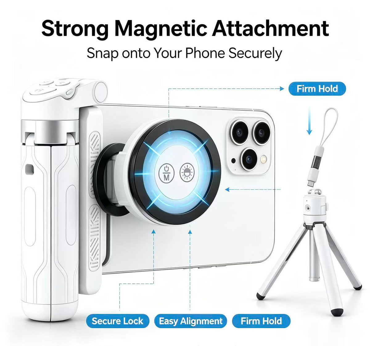 🔥Zoomable Magnetic Palm Grip | Selfie Stick & Tripod