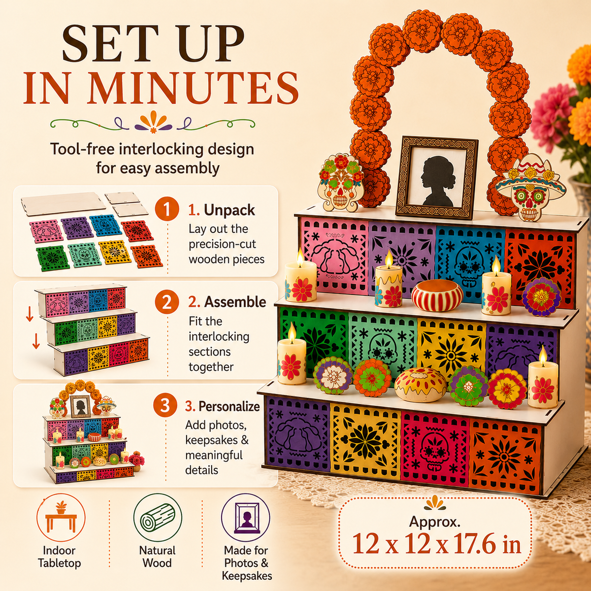 🎃Day of the Dead Wooden Altar Display Set | 💕Death is not the end of life, forgetting is