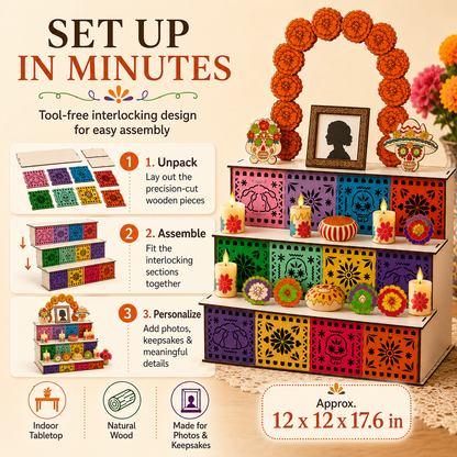 🎃Day of the Dead Wooden Altar Display Set | 💕Death is not the end of life, forgetting is