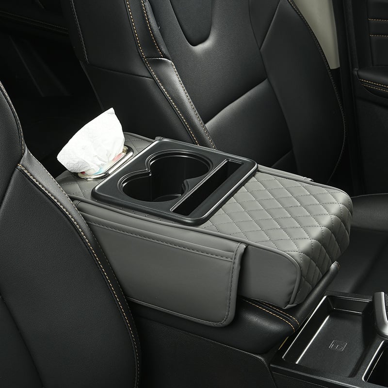 💯Car Console Organizer – PU Leather Armrest, Side Storage, Cup Holder