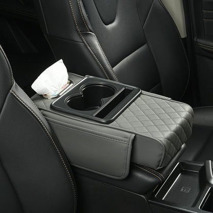 💯Car Console Organizer – PU Leather Armrest, Side Storage, Cup Holder