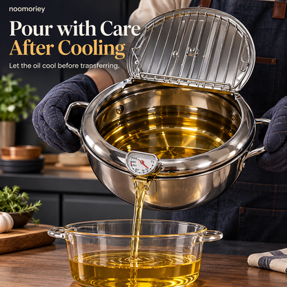 🍗 Deep Frying Pot with Thermometer & Lid Draining Rack – Dual-Handle Frying, Stir-Frying & Boiling Pot