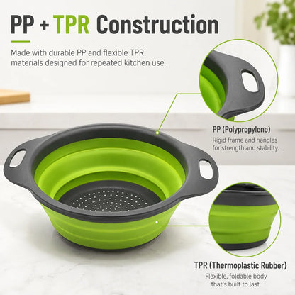 Collapsible Colander Set with Oversized Draining Tray