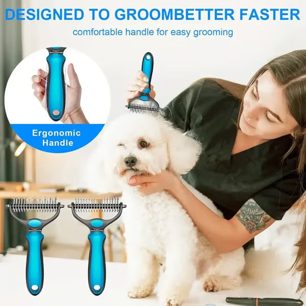 🔥Double-Sided Pet Rake – Deshedding Tool for Dogs & Cats 🐶🐱