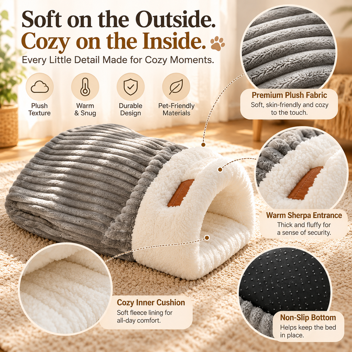 🐶 Plush Cozy Cave Dog Bed – Soft Enclosed Pet Retreat