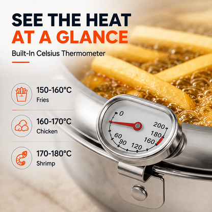 ⚡304 Stainless Steel Stovetop Deep Fryer Pot – With Thermometer