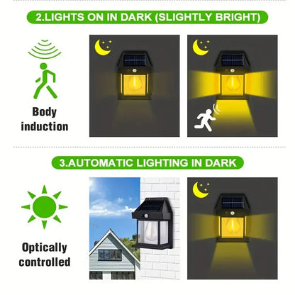 4 Pack Solar Outdoor Wall Lights with Motion Sensor - Waterproof IP65 Garden Security Lighting, 3 Modes Auto Dusk to Dawn, Wireless Decorative Lamp for Patio, Villa, Pathway
