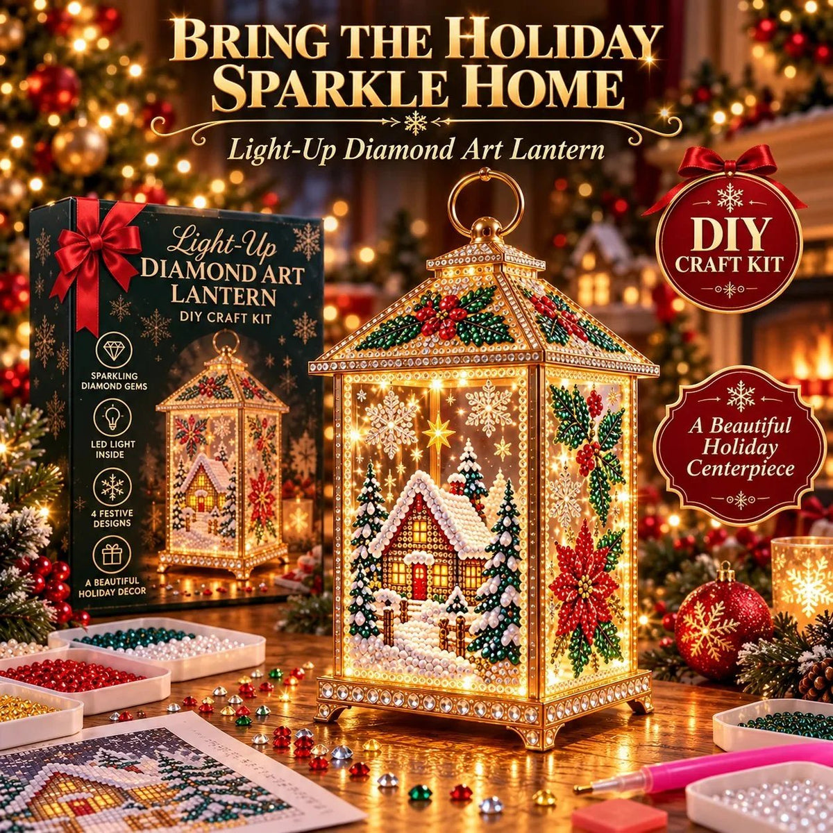 🧩DIY Light-Up Christmas Diamond Art Lantern Kit – Create Your Own Magical Holiday Glow ✨
