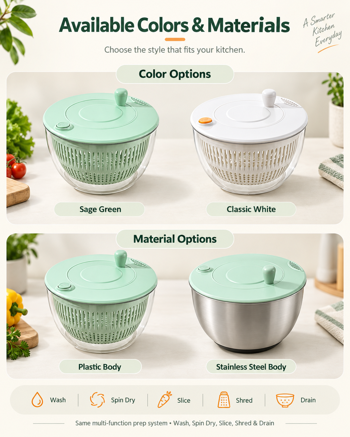 All-in-One Salad Spinner & Vegetable Slicer Set | 6 Blades