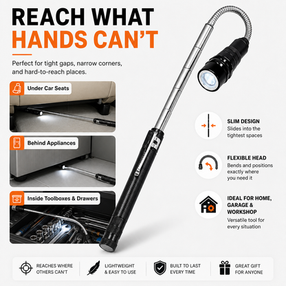 🧲💡 Telescoping Magnetic Pickup Tool with LED Light | Flexible Reach