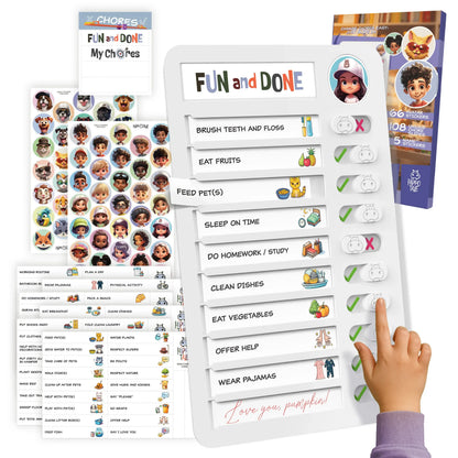 Kids Daily Routine & Chore Chart – Visual Sliding Checklist with 108 Task Cards & Stickers