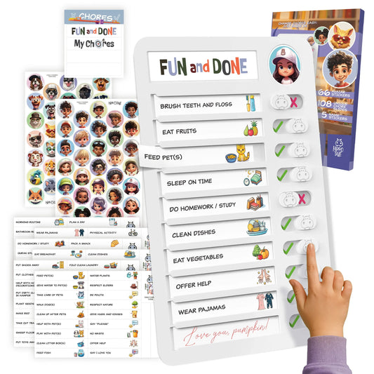 Kids Daily Routine & Chore Chart – Visual Sliding Checklist with 108 Task Cards & Stickers