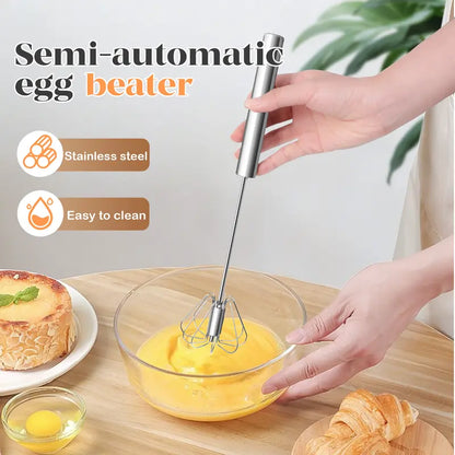 ✨Hand Push Rotary Egg Beater, Stainless Steel Whisk for Quick Mixing
