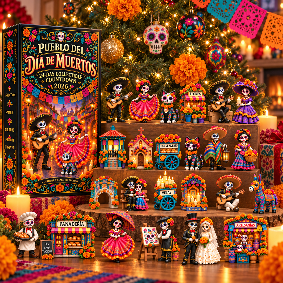 🎁Pueblo del Día de Muertos 2026 – 24-Day Day of the Dead Collectible Countdown Calendar with 24 Unique Miniatures