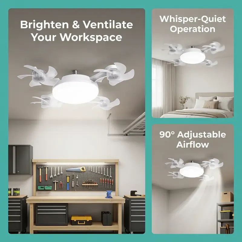 ✨2026 New E27 Socket Ceiling Fan Light - 2-in-1 Silent LED Fan with Remote Control