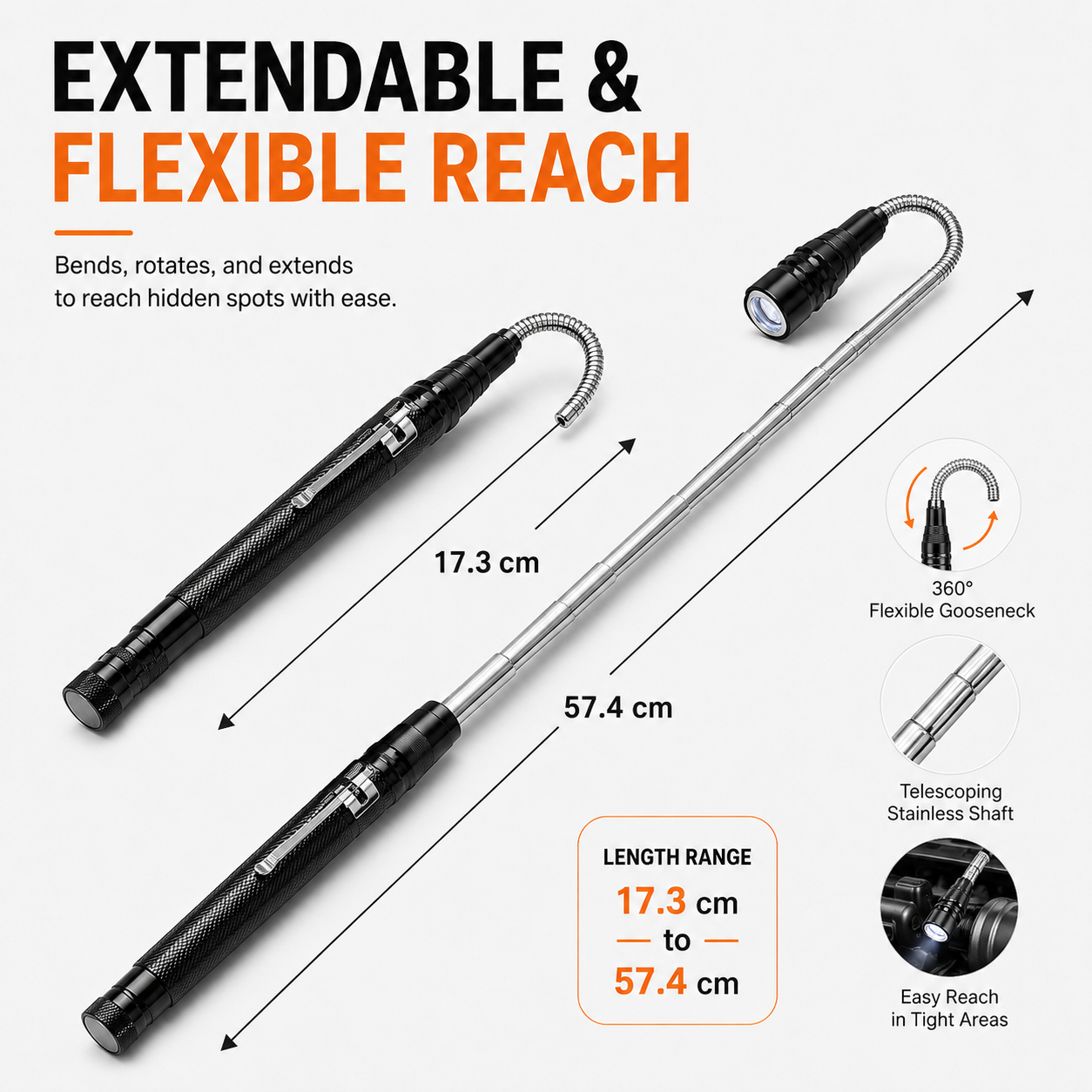 🧲💡 Telescoping Magnetic Pickup Tool with LED Light | Flexible Reach