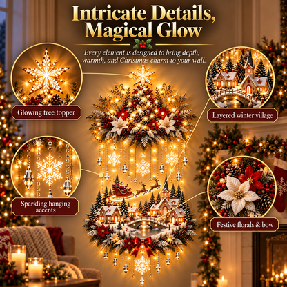 🎄 Illuminated Christmas Tree & Village Wall Hanging | Cascading Warm Lights for Living Rooms