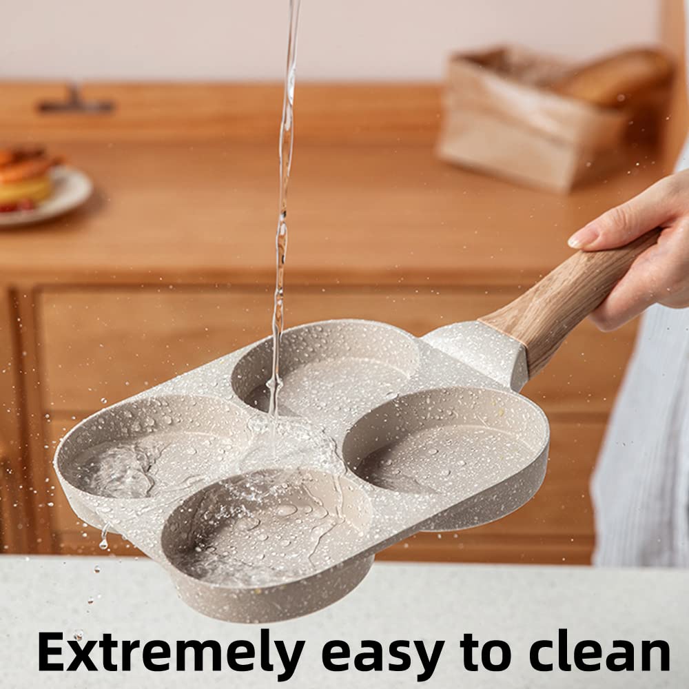 ⏳Hot Sale Multifunctional Egg Frying Pan, 4 Holes Design & Ergonomic Wooden Handle🍳