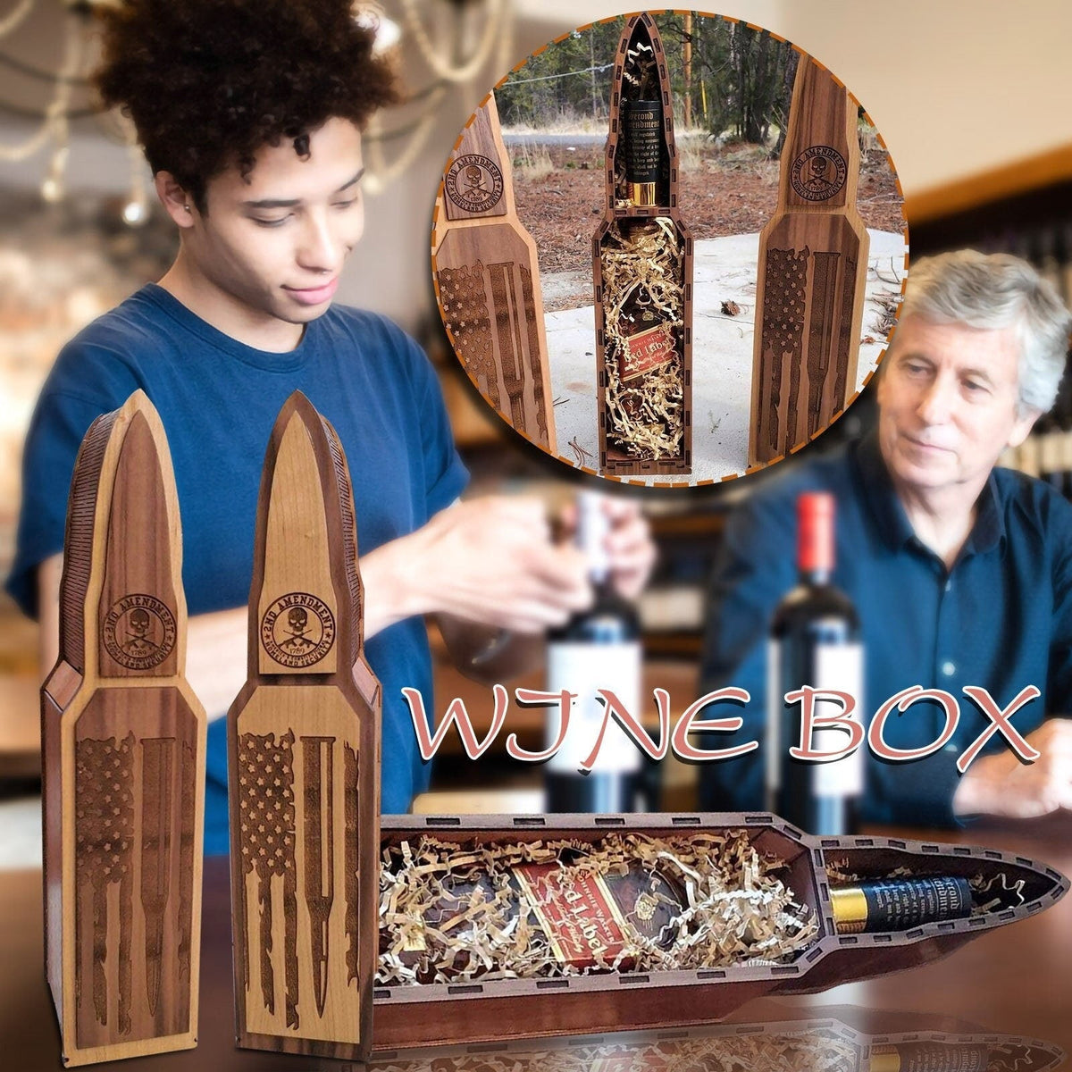 2nd Amendment Whiskey holder bullet flag wine holder Wooden flag box gun lover decor acacuss
