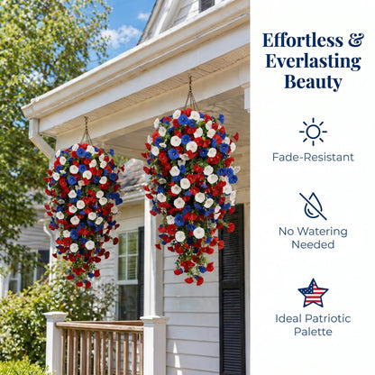 🌺Red, White & Blue Artificial Morning Glory Hanging Vines – 3-Piece Set