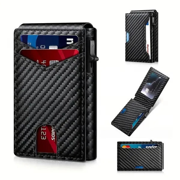 ⚡70K+ SOLD!-Wallet for Men - with Pop Up Aluminum Case Slim Leather Slots Credit Card Holder RFID Blocking Bifold Minimalist Wallet