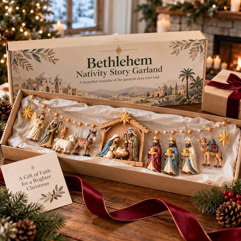 🔥HOT SALE✝️ 🎄 The Night Hope Was Born – Bethlehem Nativity Christmas Garland✨
