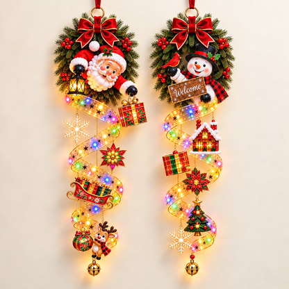 🎄 Christmas Magic Spiral Hanging LED Decoration – Santa & Snowman Holiday Door Decor ✨