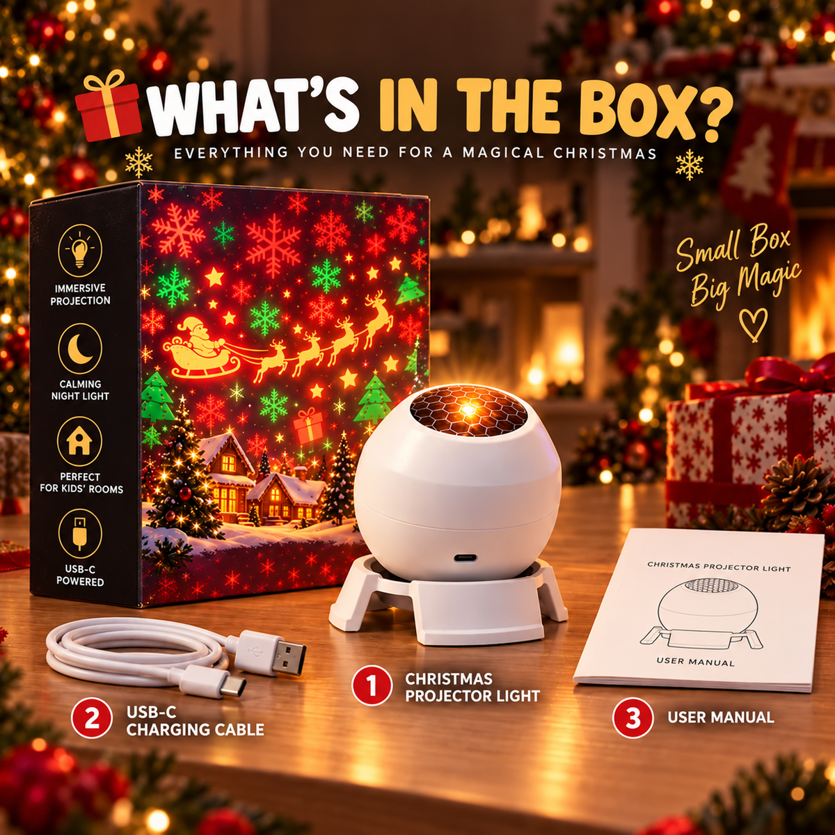 🎅Christmas Projection Light - USB Powered Festive Room Ceiling Decor✨