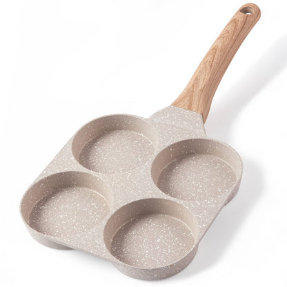⏳Hot Sale Multifunctional Egg Frying Pan, 4 Holes Design & Ergonomic Wooden Handle🍳