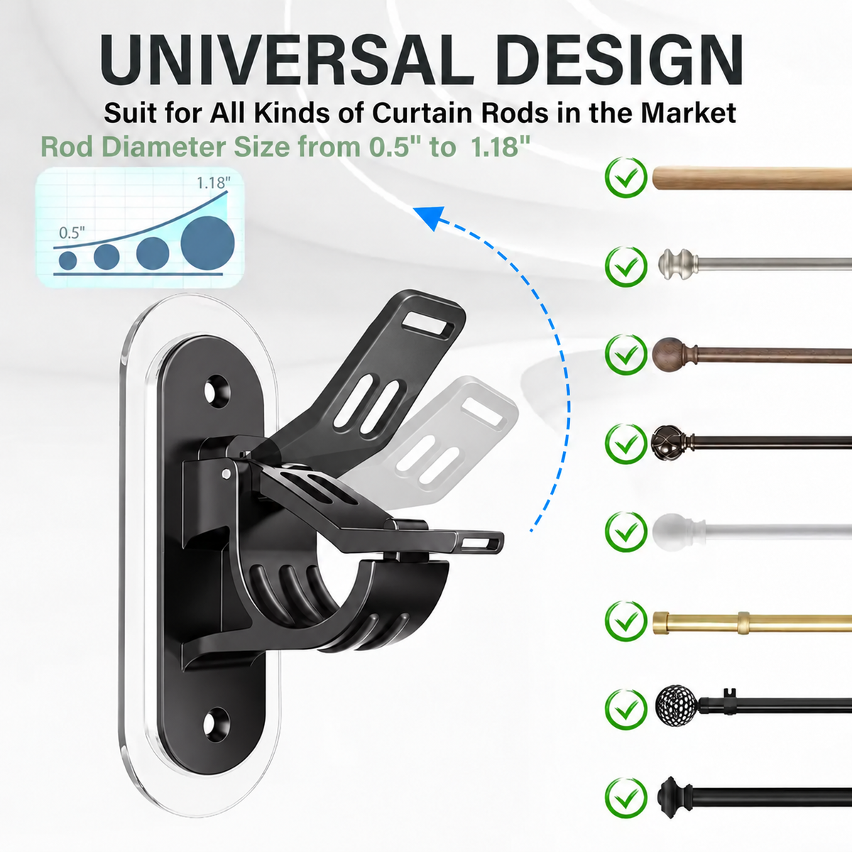 🪟No-Drill Curtain Rod Brackets – Easy Peel & Stick, 4-Pack