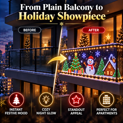 🎅 Smart RGB Pixel Curtain Lights – App-Controlled Animated Holiday Display for Balcony & Window Decor-1.6m*1.6m