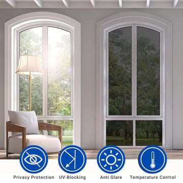 🔥2026 New arrivals - Window Privacy Film, Static Cling Removable Window Tint, Sun and UV Blocker for Glass Doors, Reflective Mirror Privacy Film