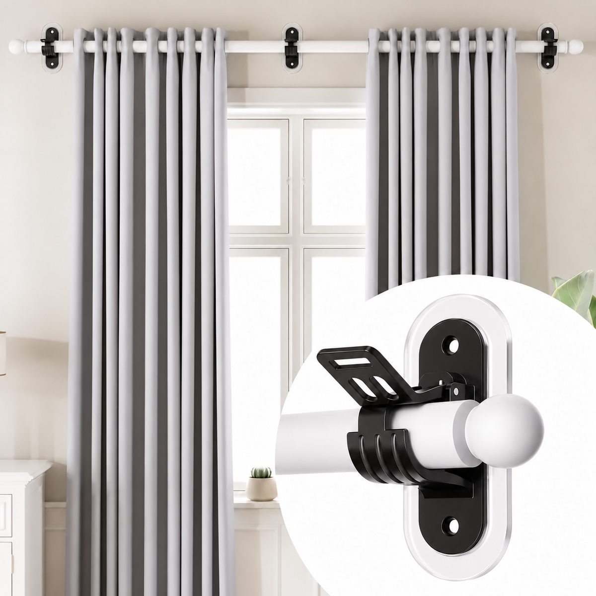 🪟No-Drill Curtain Rod Brackets – Easy Peel & Stick, 4-Pack
