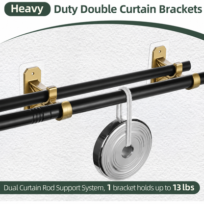 🏡 No-Drill Double Curtain Rod Brackets – Self-Adhesive 4-Pack - Rustic Brown