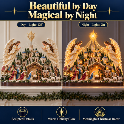 🎄✨ 3D Lighted Angel Nativity Centerpiece – Meaningful Christmas Mantel Decor✨
