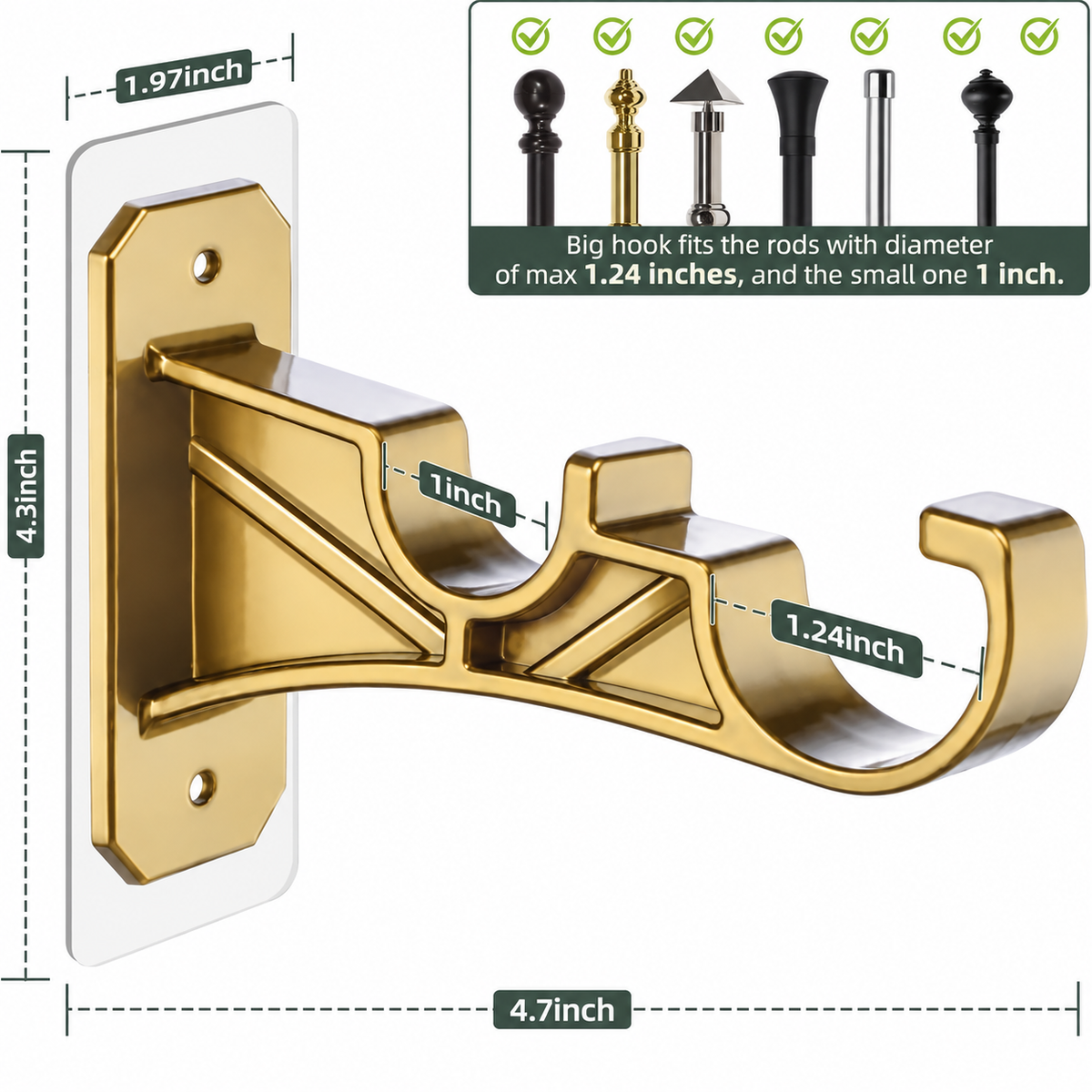 🏡 No-Drill Double Curtain Rod Brackets – Self-Adhesive 4-Pack - Rustic Brown