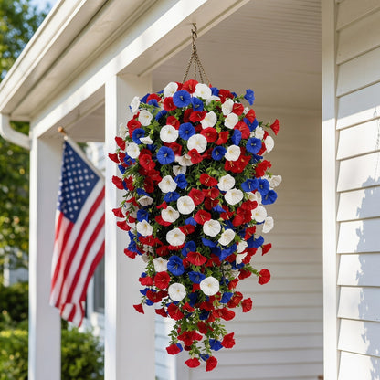 🌺Red, White & Blue Artificial Morning Glory Hanging Vines – 3-Piece Set