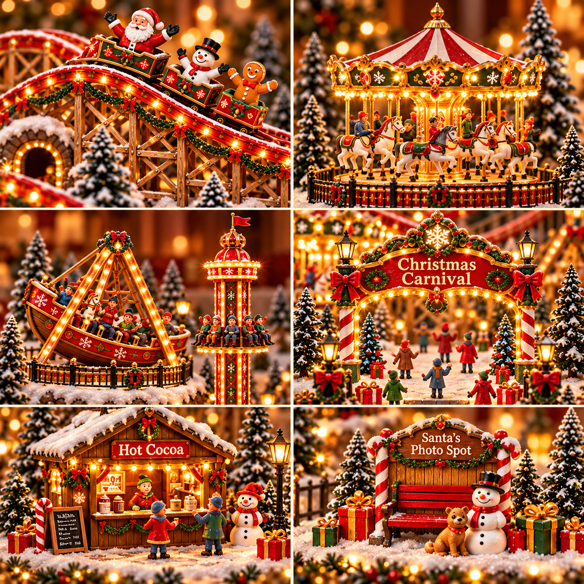🔥Last Day 50% OFF🎢 Magical Christmas Carnival Village – Animated Roller Coaster & Lighted Holiday Decor