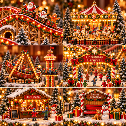 🔥Last Day 50% OFF🎢 Magical Christmas Carnival Village – Animated Roller Coaster & Lighted Holiday Decor