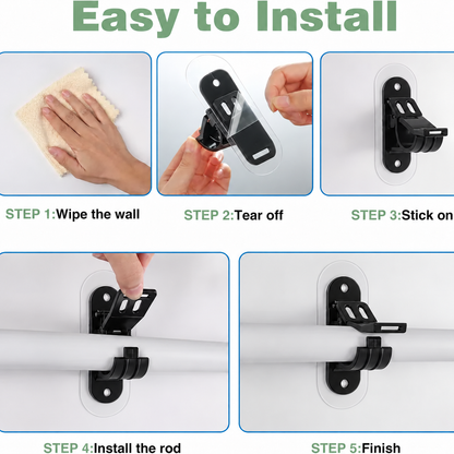 🪟No-Drill Curtain Rod Brackets – Easy Peel & Stick, 4-Pack