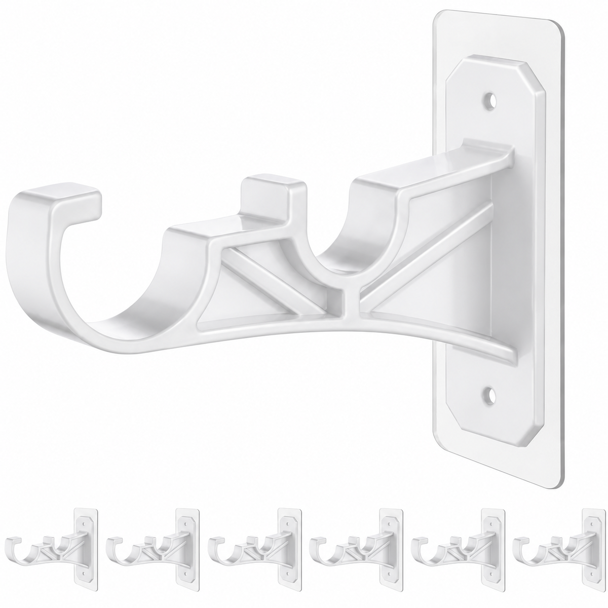 🏡 No-Drill Double Curtain Rod Brackets – Self-Adhesive 4-Pack - Rustic Brown