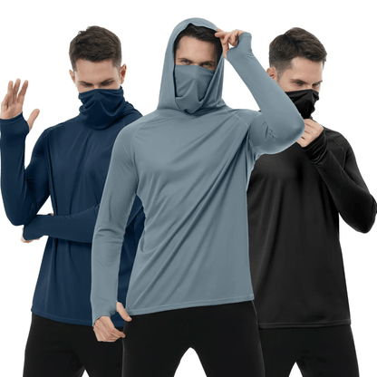 Men's Athletic Hoodies Long Sleeve Fishing Shirts for Men Hooded Set with Face Mask