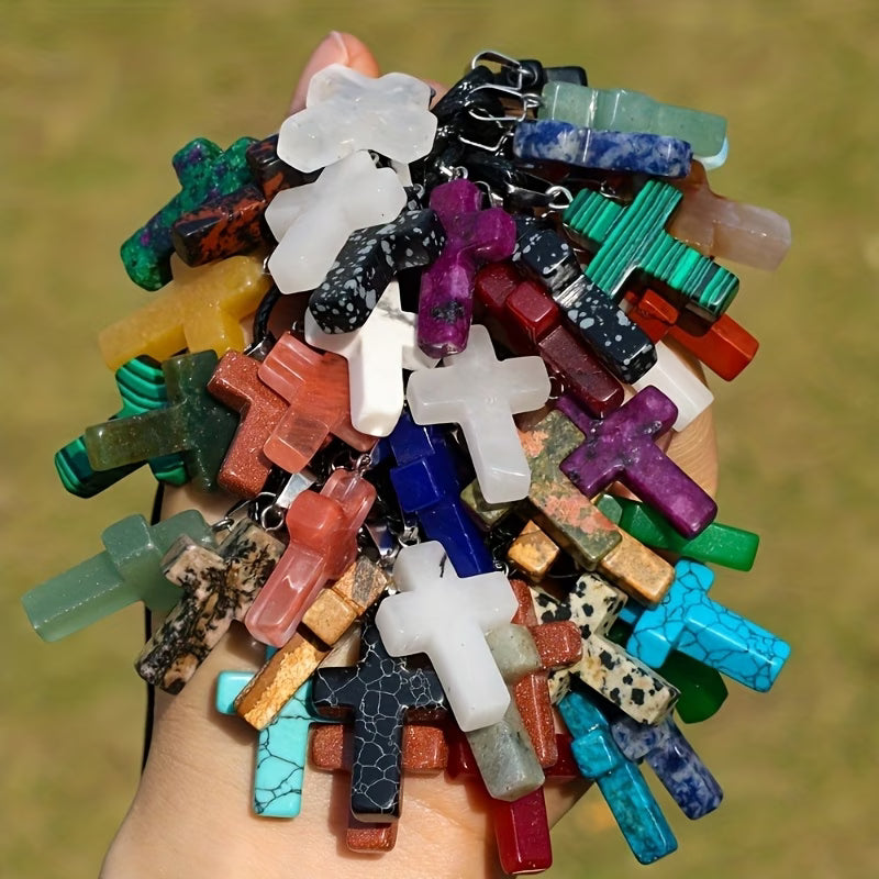 20pcs Natural Stone Cross Pendant Necklace Set