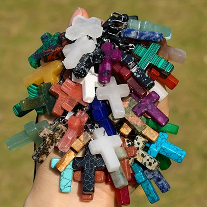 20pcs Natural Stone Cross Pendant Necklace Set